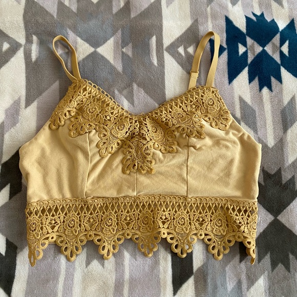 Mudd Other - Lace Trim Mustard Yellow Crop Top